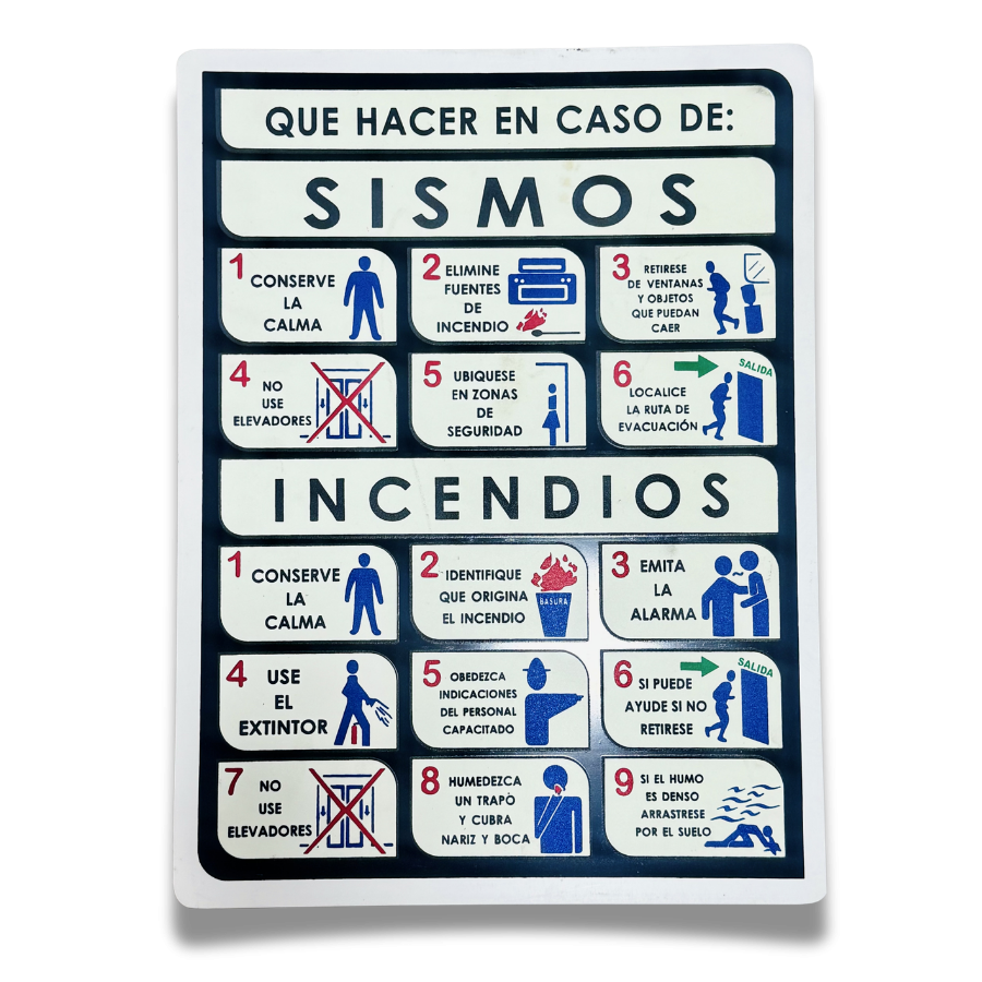 Señalamiento qué Hacer en Caso de Sismos e Incendios 21x28 Mate